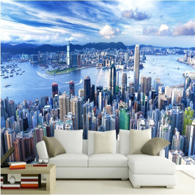 

New Design Texture Wallpaper 3D Stereo Blue Sky City Building Landscape Photo Mural Dining Room Living Room Sofa Backdrop Walls