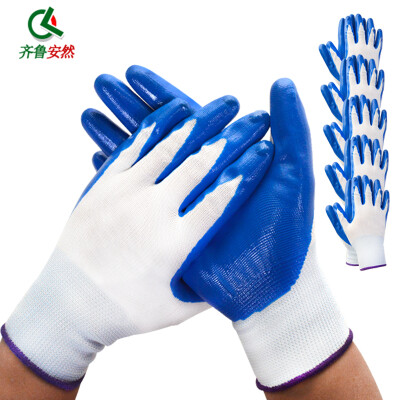 

Qilu Enron 5 pairs of labor insurance gloves nylon dingqing rubber gloves slip wear resistant oil dipped rubber hand color random delivery