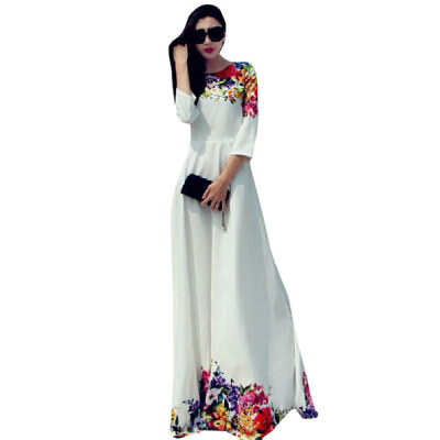 

Lovaru ™New 2015 fashion new summer Dress Floral Print Patchwork White Dress Floor Length Long Maxi Dress