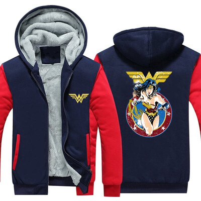 

2018 New Marvel Superhero Justice League Wonder Woman Cosplay Coat Zipper Hoodie Winter Fleece Unisex Thicken Jacket