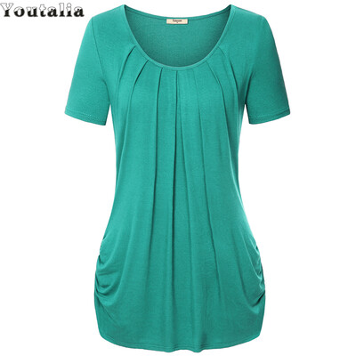 

Summer Style Tops Short Sleeve O-neck Knitted Women T-Shirts Elegant Pleated Floral Print Basic Tee Shirts XXXL Plus Size Top