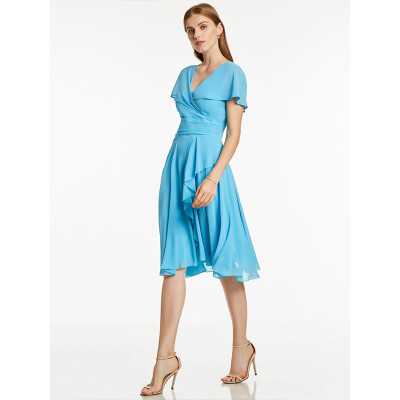 

CAZDZY V Neck Short Sleeves A Line Cocktail Dress