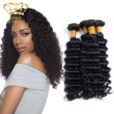 

Mokogoddess Peruvian Virgin Hair Deep Wave 3 Bundles 7A Unprocessed Deep Wave Curly Hair Human Hair Weave Bundles Natural Color