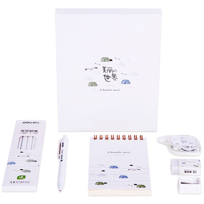 

Deli deli A6 small fresh stationery gift box small set 9 piece set Yingbei white 68886B