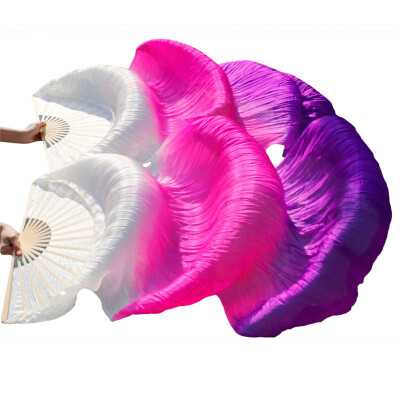 

1 Pair Dance Fans Bamboo Ribs Natural Silk Stage Performance Props Dye Fans Women Belly Dance Silk Fans White+Rose+Purple