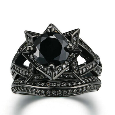 

Luxury Black Cubic Zirconia Black Gold Color Ring Sets Unique Vintage Cocktail Rings for Women R622