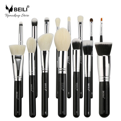 

BEILI 15 stücke Schwarz Premium ziegenhaar Große Pulver Stiftung rouge lidschatten Kontur Make-Up pinsel set Kosmetiktasche