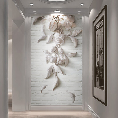 

Custom Photo Wall Paper European Style 3D Embossed White Flower Art Mural Wall Painting For Living Room Entrance Wall Home Decor