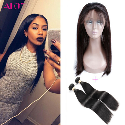 

Alot Indian Human Hair Bundles Straight 360 Lace Frontal with 2 Bundles 100 Unprocessed Virgin Human Hair Extensions