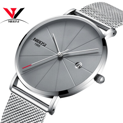 

Ultra Thin Men Quartz Wrist Watch Mesh Band Simple Fashion Leather Strap Watch NIBOSI 2018 New Brand Luxury Wristwatches Relogios