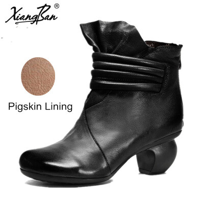 

Xiangban Female High Heeled Short Boots Winter Women Boots Short Plush Linin Warm Shoes Leather Pigskin Lining for Choice