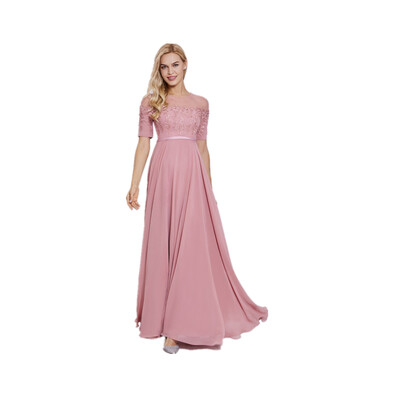 

CAZDZY Scoop Sashes Appliques A Line Evening Dress pink