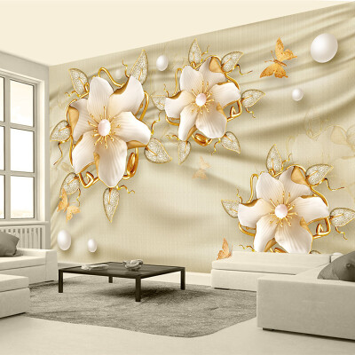 

Custom 3D Photo Wallpaper Luxury Gold Jewelry Flowers Living Room Bedroom Backdrop Wall Decorative Painting Wallpaper Home Decor