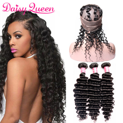 

Deep Wave 360 Lace Frontal Closure With Baby Hair Brazilian Virgin Hair 100 Human Hair Bundles With Frontal Pre Plucked Hairline