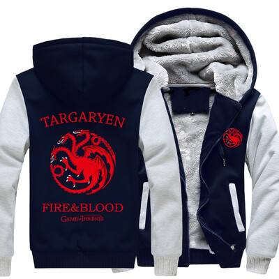 

2018 New USA Size Differ Game Of Thrones House Of Targaryen Graphic Super Warm Thicken Fleece Zip Up Hoodie Men&39s Coat Red Fre