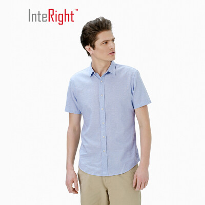 

INTERIGHT 45 rain dew cotton net color mens short-sleeved shirt light blue 42 yards