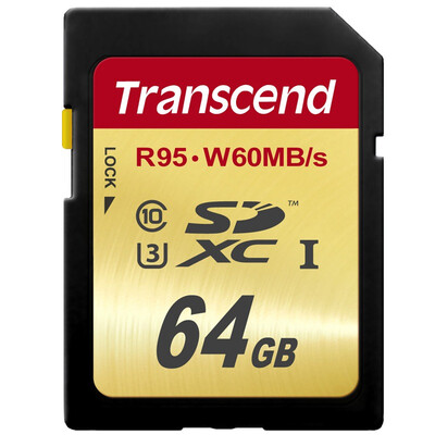 

Высокопроизводительная карта памяти Transcend с пропускной способностью 64 ГБ UHS-I U3 SD (считывание данных на скорости 95 Мбит / с 60 Мбит / с) (частицы MLC)