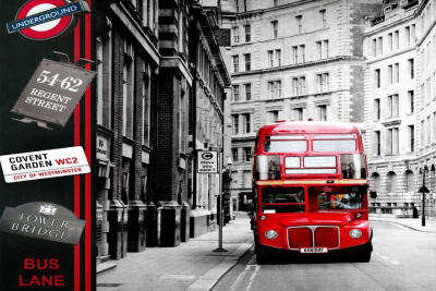 

Photo wallpaper European style theme mural wallpaper London street vintage red bus leisure theme customization wallpaper mural