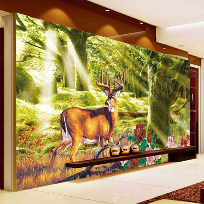 

Custom 3D Photo Wallpaper Forest Tree Elk Deer Large Living Room Background Wall Decor Painting Non-woven Straw Wallpaper Murals