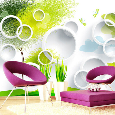 

Custom 3D Wall Murals Wallpaper Modern Abstract Circles Tree TV Background Wall Painting Living Room Bedroom Mural Wall Paper