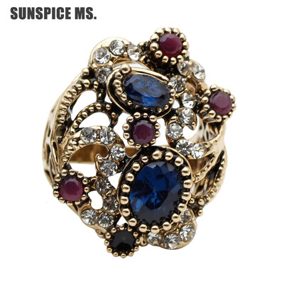 

Поощрение Турецкие женщины Vintage Ring Смола Finger ювелирные изделия Античный цвет Этнические полые цветы Свадебные обручальные