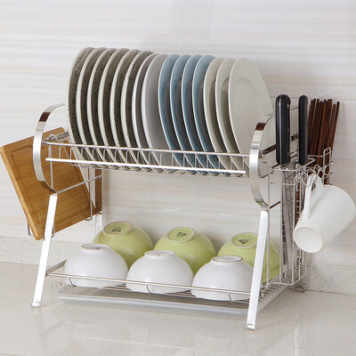 

Ou Runzhe dish rack drain rack stainless steel kitchen rack R-type double storage rack