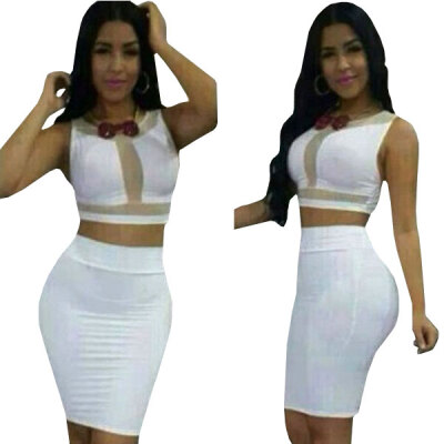 

Lovaru ™2015 Hot Sale Dress New Summer Women's White Gauze Hot Club Party Dress Bandage Dress Sleeveless Sexy 2PCS Bodycon Dress