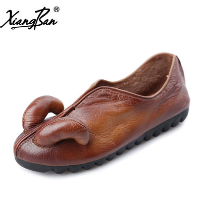 

Xiangban women shoes flat casual slip on shoes breathable genuine leather soft rubber sole shoes personality