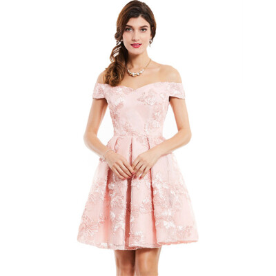 

CAZDZY Off-the-Shoulder A-Line Flowers Lace Short Sleeves Homecoming Dress