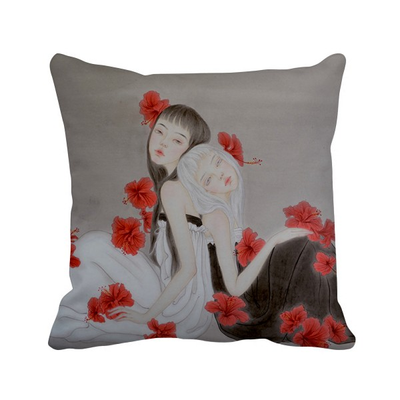 

Beauty Red Flower Chinese Style Watercolor Polyester Toss Throw Pillow Square Cushion Gift