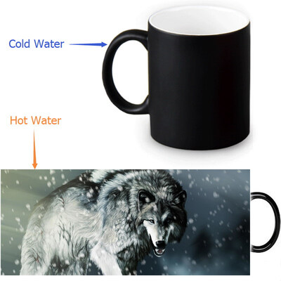 

Wolf 350ml12oz Heat Reveal Mug Color Change Coffee Cup Sensitive Morphing Mugs Magic Mug Milk Tea Cups