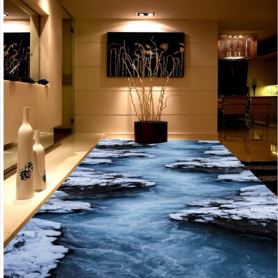 

Free Shipping Snow flowing water natural scenery flooring painting 3D stereo custom wallpaper mural PVC floor sticker 250cmx200cm