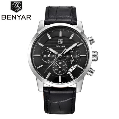 

Мужские часы BENYAR Watch Top Brand Luxury Quartz Watch Мужские спортивные моды Аналоговые кожаные ремешки Мужские наручные часы Н