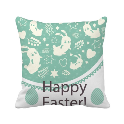 

Happy Easter Day Green Colored Egg Bunny Square Throw Pillow Insert Cushion Cover Home Sofa Decor Gift