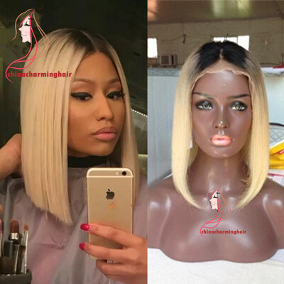 

Human Hair Bob Style 1b 613 Lace Front Wig Short Bob ombre blonde Glueless Lace Front Human Hair Wig For Black Women