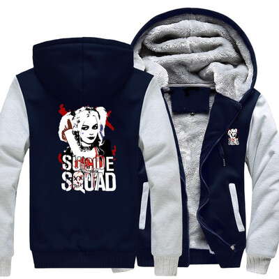 

2018 New USA SIZE Men Winter Autumn Hoodies SUICIDE SQUAD Lolita pattern Fleece Coat Baseball Uniform Sportswear Jacket wool