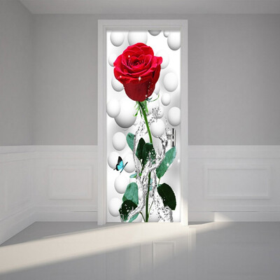 

Modern Red Rose Flower Wallpaper 3D Wall Door Mural PVC Self-Adhesive Waterproof Living Room Bedroom Wallpaper Sticker 77cmx200cm