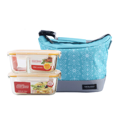 

Lock Lock LOCK & LOCK Microwave Lunch Box Food Containers Separate Insulation Lunch Box Glass Lunch Box Set Send Lunch Bag 740ml630ml LLG429S911
