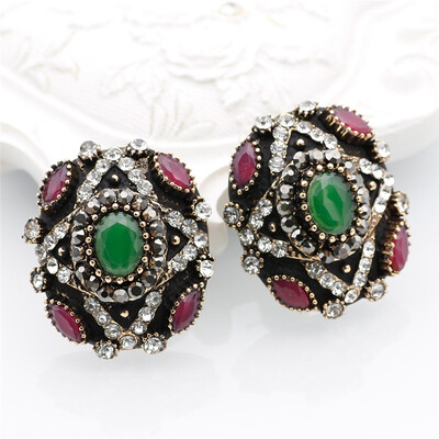 

SUNSPICE MS Vintage Stud Earrings For Women Resin Round Retro Indian Jewelry Turkey Ethnic Design Square Earrings Bijoux Gift