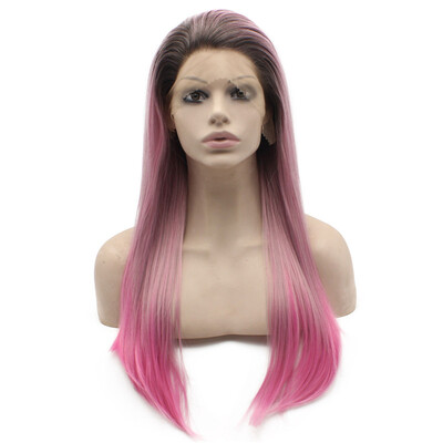 

Iwona Synthetic Hair Lace Front Long Straight Ombre Pink Wig