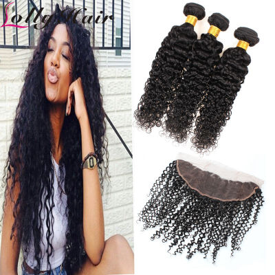 

13"*4" Ear To Ear Lace Frontal Closure With Bundles Cheap Malaysian Kinky Curly Virgin Hair With Frontal Closure With Baby Hair