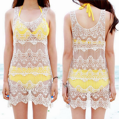 

Women Lace Crochet Sleeveless Swimwear Bikini Cover Up Beach Hollow out Dress