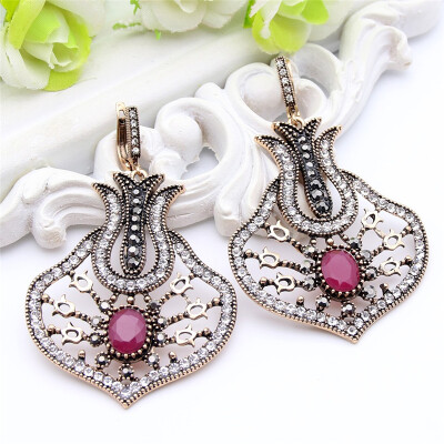 

Vintage Long Drop Earring Turkish Antique Gold Hollow Floral Jewelry Earrings For Women Arabesque Brincos Pendientes Mujer Moda