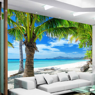 

Custom Size 3D Photo Mural Wallpaper Living Room TV Backdrop Southeast Asia Seaside Landscape Wave And Beach Tree Wall Papers