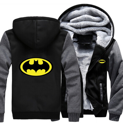 

2018 New USA SIZE Men Winter Autumn Hoodies Batman pattern Fleece Coat Baseball Uniform Sportswear Jacket wool