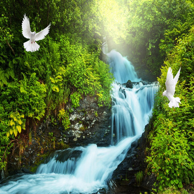 

Free Shipping 3d valley waterfalls flooring wallpaper porch kitchen living room waterproof floor mural 250cmx200cm