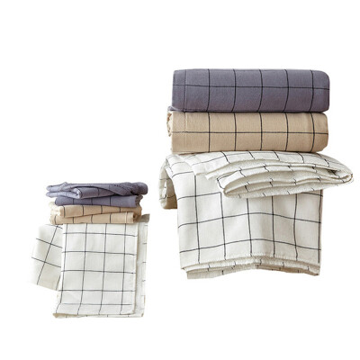 

iDouillet Black Plaid Muslin Gauze&Terry Cloth Pure Cotton Bath Towel Set Hand Towels Bath Towels Grey White Camel