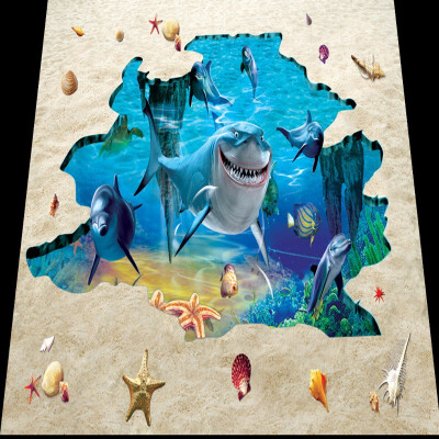 

Free Shipping custom 3D Stereo Sea World Shark Dolphins floor wallpaper lobby bedroom bookstore waterproof floor mural 250cmx200cm