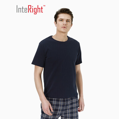 

INTERIGHT home service mens cotton short-sleeved shorts casual home service pajamas set navy blue