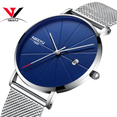 

Ultra Thin Men Quartz Wrist Watch Mesh Band Simple Fashion Leather Strap Watch NIBOSI 2018 New Brand Luxury Wristwatches Relogios